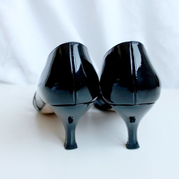PREVATA  | Vintage Italian Leather Shoes 7 1/2 Black | Open-Toes Kitten Heels - Picture 7 of 15